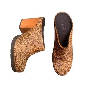 Naked Feet Proper Mule in Brindle‎ Print Calf Hair Leather Mule Clog Heel 8